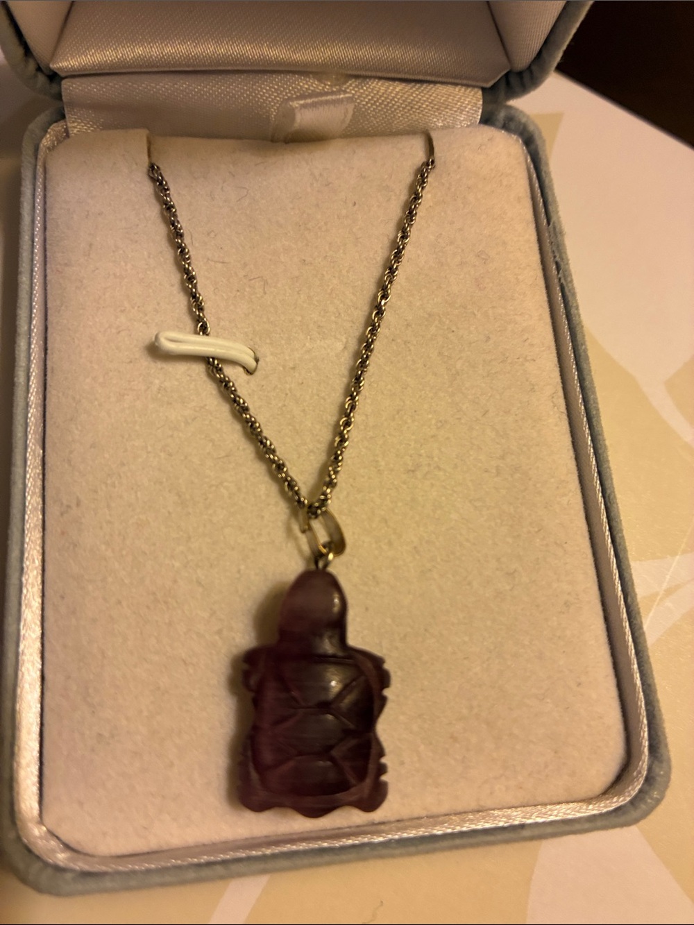 Carved Grape Agate Turtle Pendant- On 20 Inch Solid Sterling Siver Rope Chain